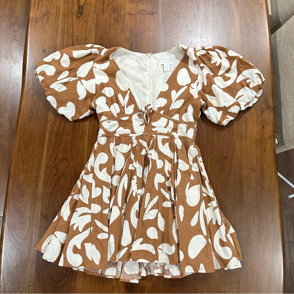 House of Harlow 1960 Puff Sleeve Dress Linen Blend Boho Flare Women’s Sz 8